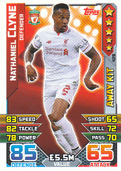 Nathaniel Clyne Liverpool 2015/16 Topps Match Attax Away Kit #428